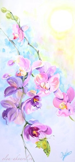  ЛЮБОВЬ И МЕЧТА картина акварелью (Орхидея и солнце)