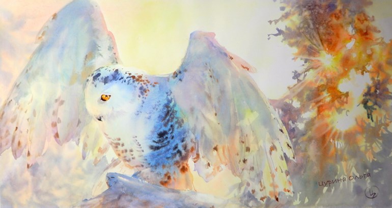Полярная сова символ женской энергии картина акварель Ольга Цурина