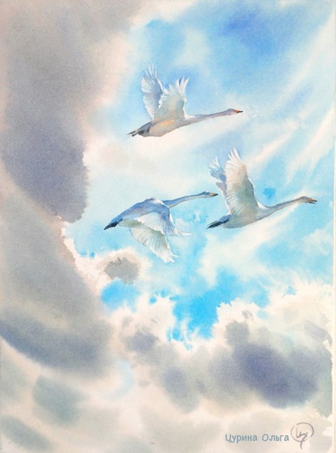 купить картину лебеди символ счастья в подарок художник цурина Ольга