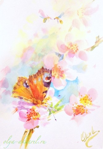  ВЕСЕННЕЕ УТРО  рисунки цветов и бабочек акварелью