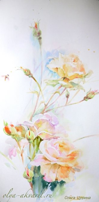 ЦВЕТОК ВЕНЕРЫ - БОГИНИ ЛЮБВИ И КРАСОТЫ (нежно-розовая роза) акварельная живопись