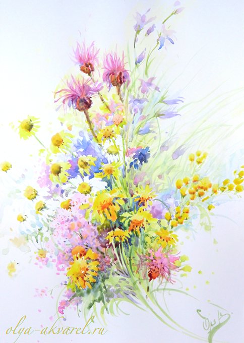 лето полевые цветы на картинах акварель купить живопись у художника Цурина Ольга
